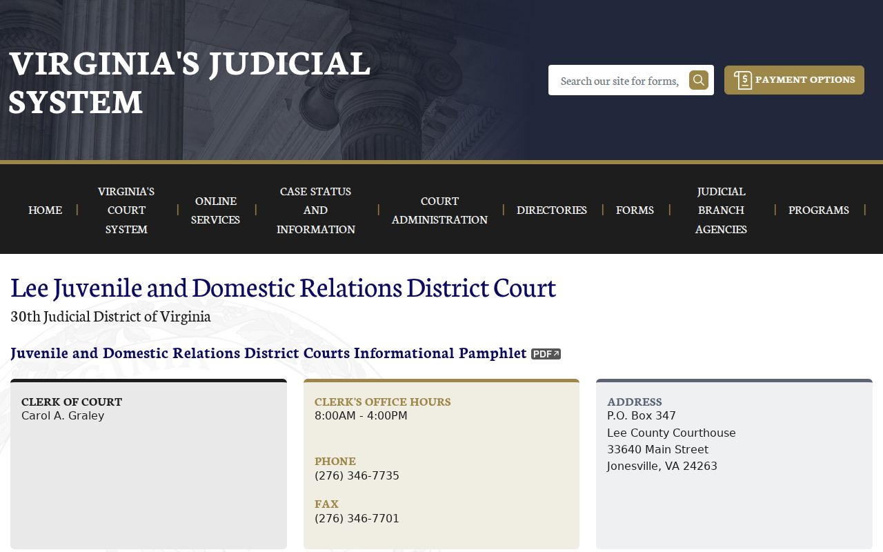 Lee County bench warrant records, Juvenile and Domestic Relations Court page