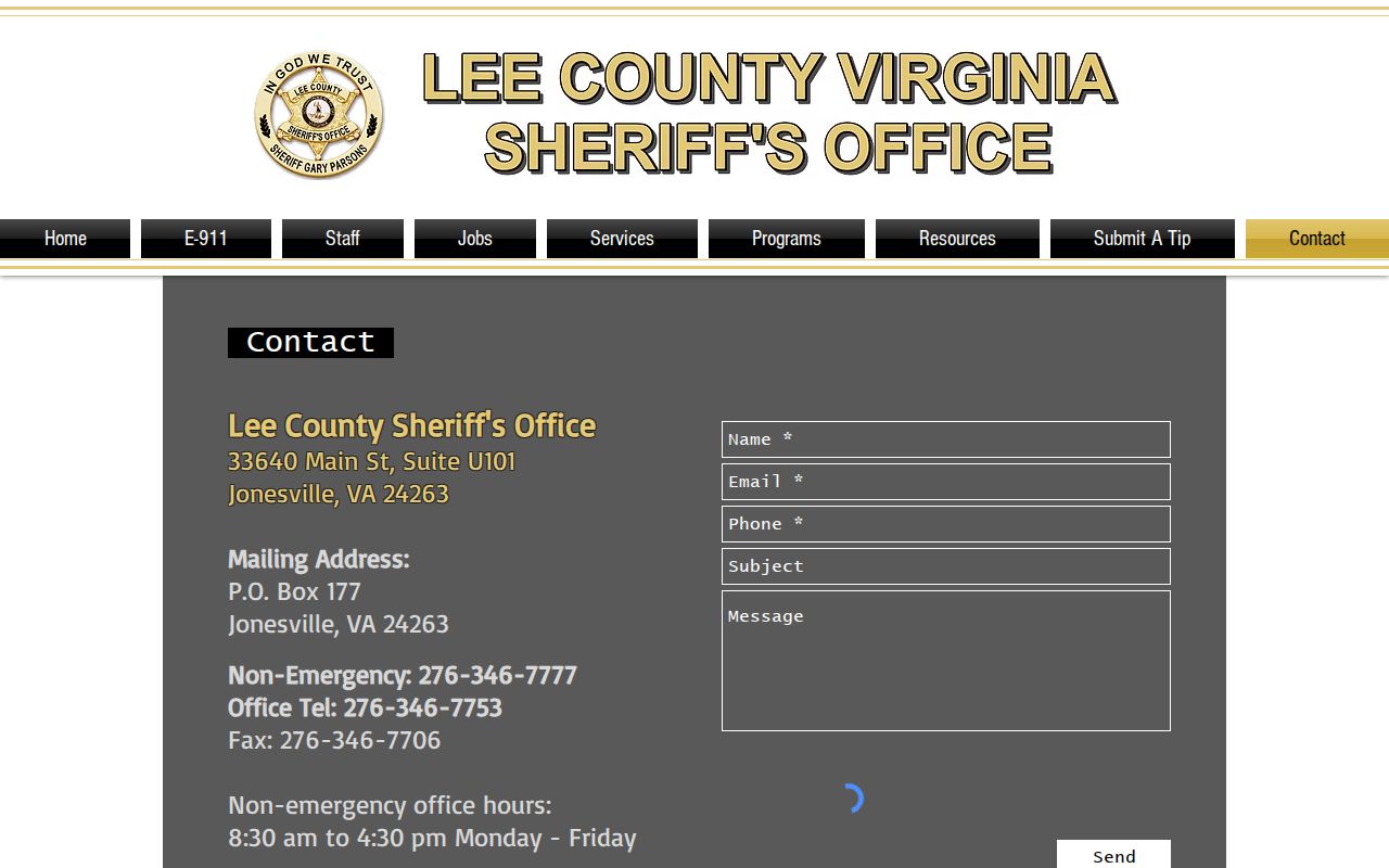 Lee County warrant records, sheriff office contact information page