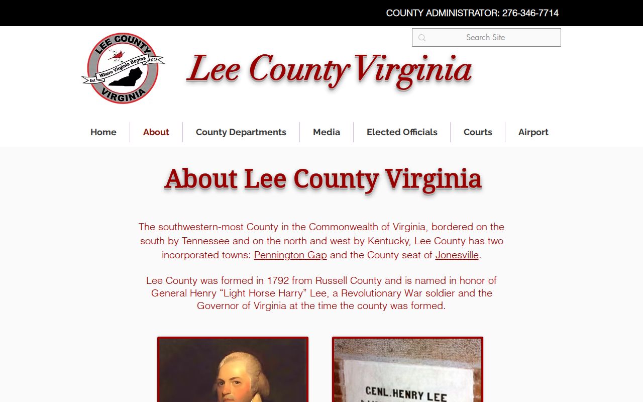 Lee County municipal warrant records, county town information page