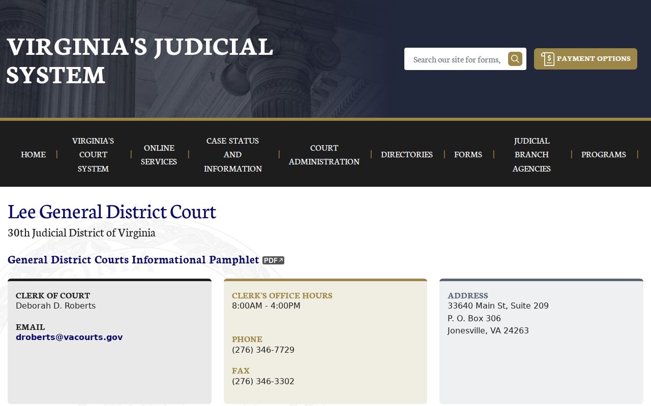 Lee County warrant records, General District Court schedule page